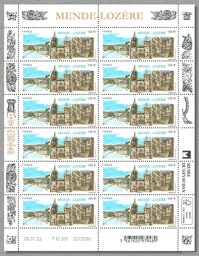 Mende - Lozère - Feuillet de 12 timbres
