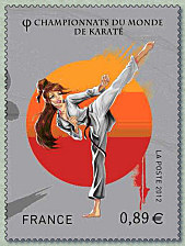 Image du timbre Combattante réalisant un Mawashi Geri