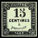 Timbre taxe 15 centimes à percevoir lithographié