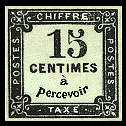 Timbre taxe 15 centimes à percevoir typographié