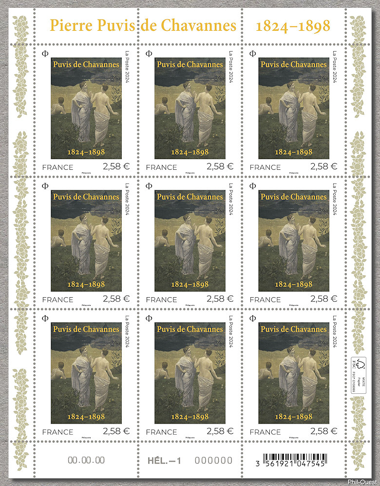 Image du timbre Puvis de Chavannes  1824-1898 - Feuillet de 9 timbres