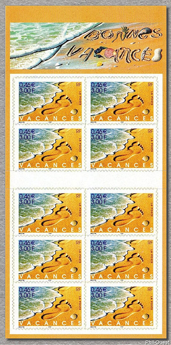 Bonnes vacances<br />Bande-carnet de  10 timbres autoadhésifs