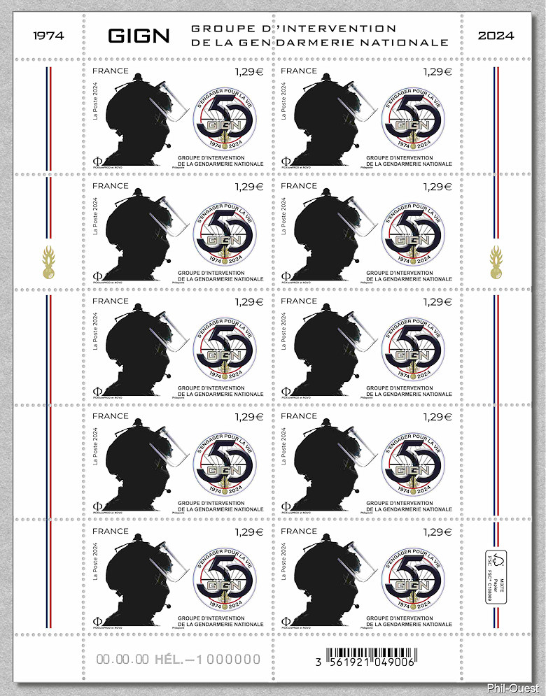 Image du timbre Groupe d'Intervention de la Gendarmerie Nationale - Feuillet de 10 timbres