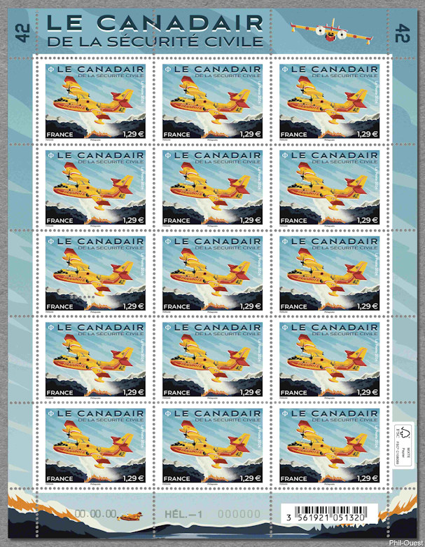 Feuille de  15 timbres du Canadair de la Sécurité Civile