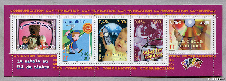 Le siècle au fil du timbre - La communication - Bande de 5 timbres