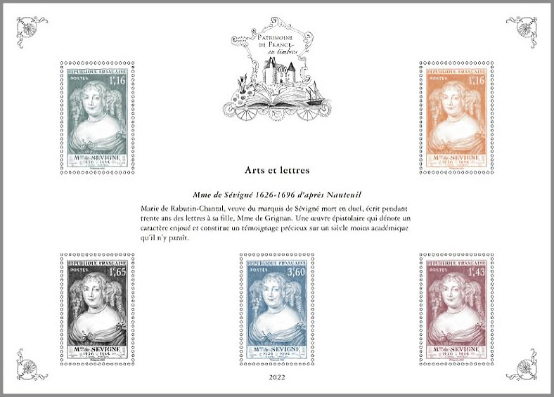 Image du timbre ARTS ET LETTRES-Mme de Sévigné 1626 – 1696 d’après Nanteuil
