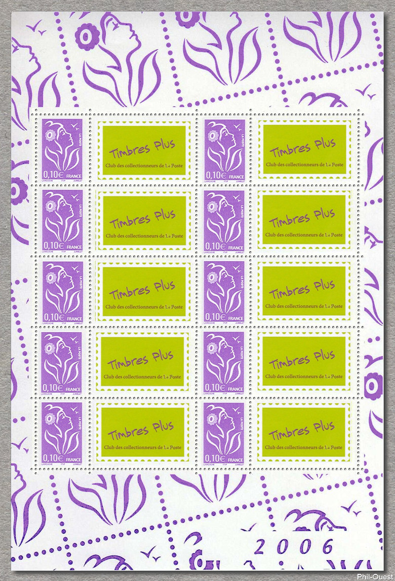 Minifeuille de 15 timbres de la Marianne de Lamouche 0,10 € timbre plus <br /> Club des collectionneurs de Philaposte