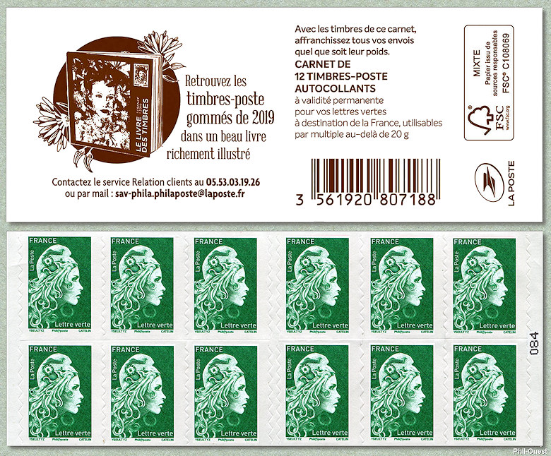 marianne d yseult digan carnet de 12 timbres autoadhesifs pour lettre verte jusqu a 20g la nouvelle marianne marianne l engagee timbre de 2019