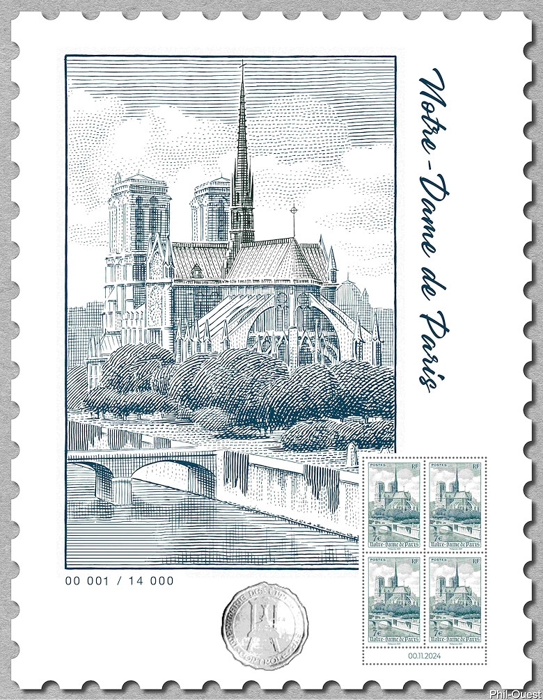 Affiche de 4 timbres de Notre-Dame de Paris